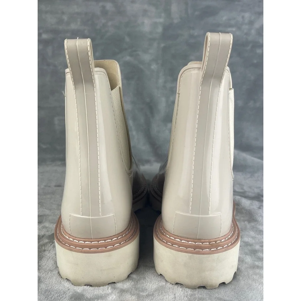 Dolce Vita Rain Boots Women 11 Cream Good Glossy Lug Sole Chelsea Waterproof
